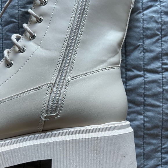 Madden Girl Cream Lace-Up Combat Boots - Picture 7 of 9